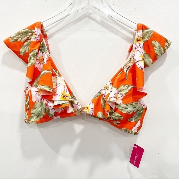 Xhilaration Ruffle Sleeve Bralette Bikini Top Large Floral - Picture 1 of 8